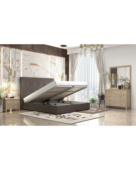 set-N60-160-pu-brown bedroom set No60 (mattress 160x200) Leather Brown/ Melamine Honey /Storage Space