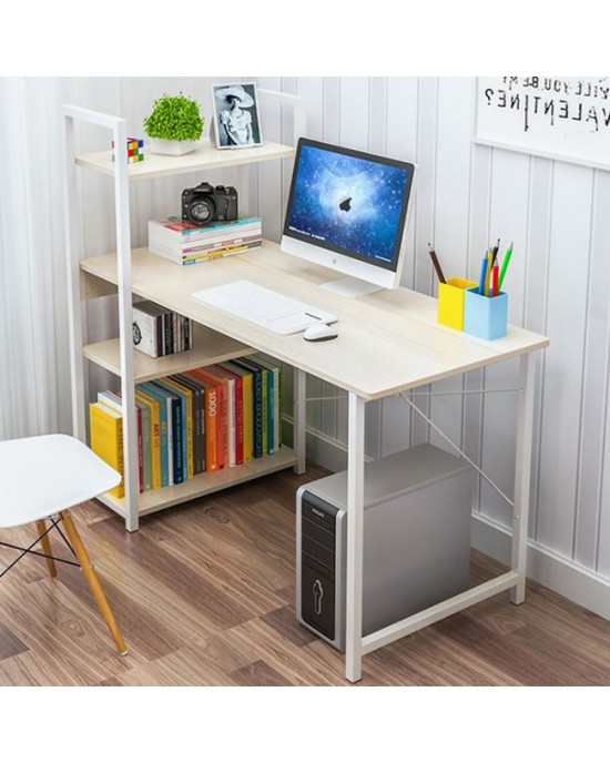 ΕΟ401,3 PC Metal Desk (4 shelves) 90x40x73/110cm White/Maple