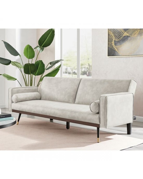 Ε9443,2 CLICK Sofa - Bed for Living Room - Living Room, Ecru Suede Fabric 192x84x76cm Bed:192x98x37cm