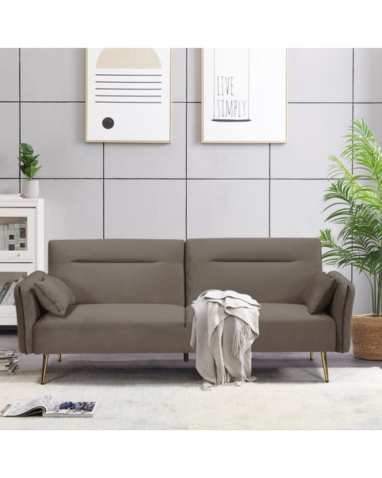 Ε9445,1 FLICK Sofa - Bed for Living Room - Sitting Room, 3-Seater Velure Fabric Brown Sofa:211x87x81-Bed:211x111x40cm.