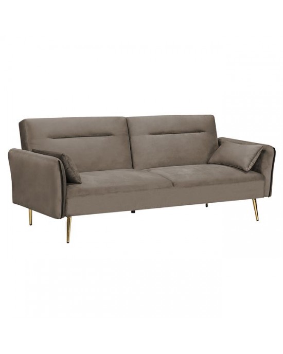 Ε9445,1 FLICK Sofa - Bed for Living Room - Sitting Room, 3-Seater Velure Fabric Brown Sofa:211x87x81-Bed:211x111x40cm.
