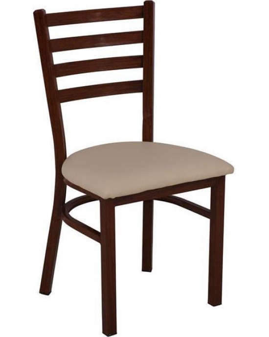 Ε5163,1 NATURALE Steel Chair Walnut PU Beige 1 pack / 4 pcs-43x46x85cm