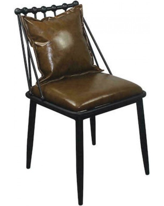 ΕΜ715,1 DANTE Chair Black Metal/Vintage Brown Pu 1 pack / 2 pcs-42x49x79cm