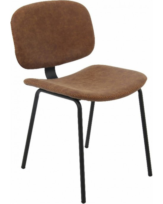 ΕΜ775,2 BARLEY Chair Black Metal/Pu Vintage Brown 1 pack / 2 pcs