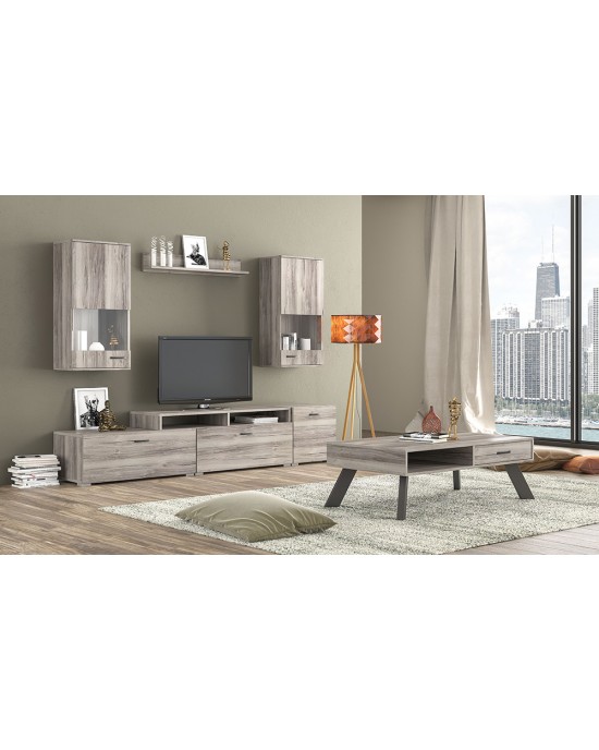 set-tv-no27-no11-staxti Composite SET No27-225x45 with Coffee Table-No11-119x66.5- Ash Grey Melamine/Metal