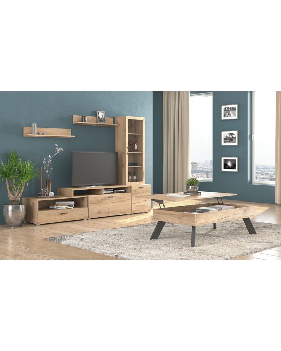 set-tv-no28-no12-meli Composite SET No28-225x45 with Coffee Table-No12-119x66.5- Honey Melamine/Metal