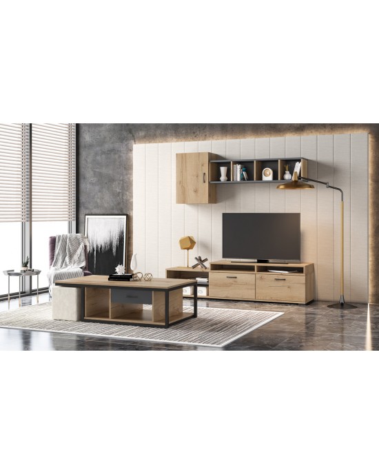 set-tv-no43-no18-meli Composite SET No43-180x44.5 with Coffee Table-No18-119x66.5- Honey Melamine/Metal