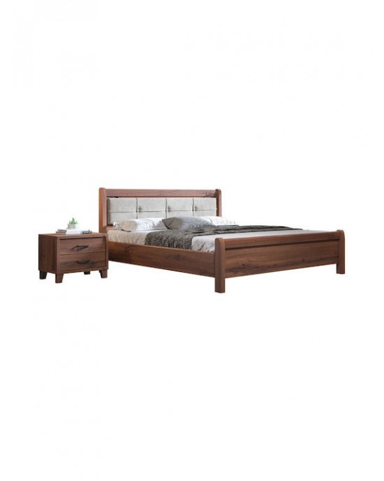 Bed-N16D-160-Walnut Double Bed No16D Walnut /Ecru Fabric 160x200cm Melamine/MDF/Beech