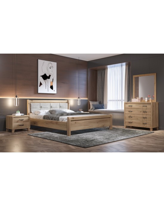 set-N16D-160- Honey Bedroom set No16D Honey/Ecru Fabric 160x200cm Melamine/MDF/Beech