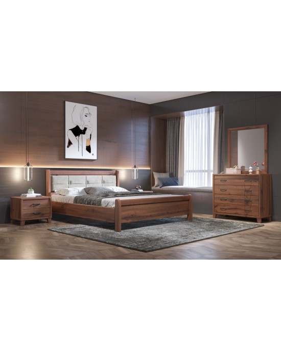 set-N16D-160-Walnut Bedroom set No16D Walnut/Ecru fabric 160x200cm Melamine/MDF/Beech