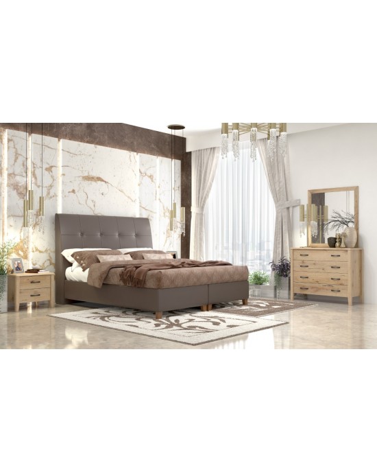 set-N60-160-pu-brown bedroom set No60 (mattress 160x200) Leather Brown/ Melamine Honey /Storage Space