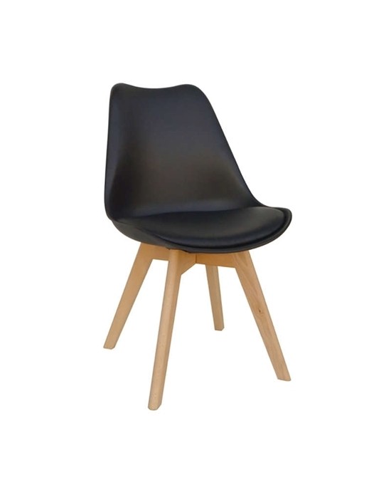 10.0015.S Logan Plus (Σ4) Dining Chair Wooden - Leatherette Black Polypropylene 58Χ49Χ82cm.