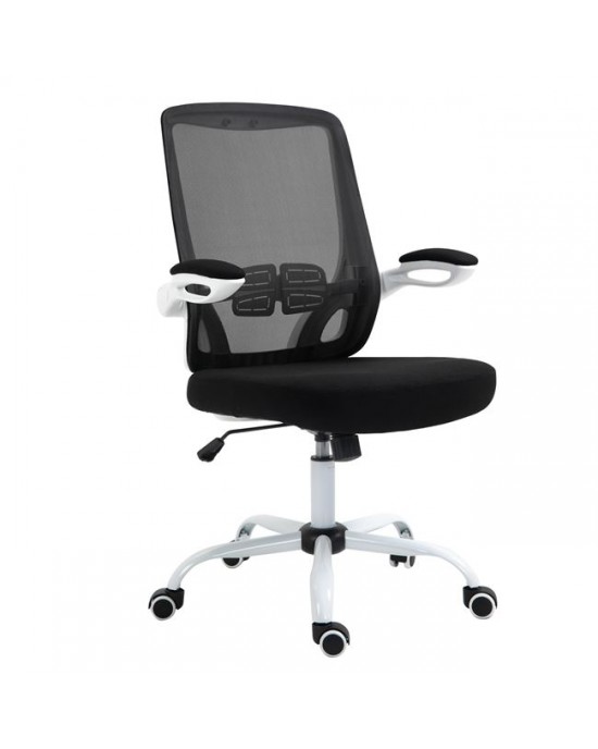 ΕΟ604,2W BF2930W Office White Armchair / Black Mesh-Fabric