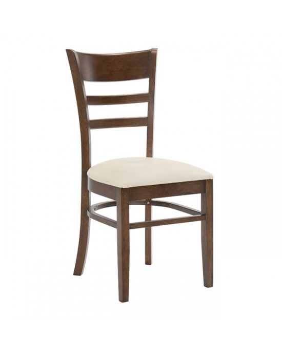 Ε7055 CABIN Chair Walnut, Pvc Ecru 1 pack / 2 pcs-43x50x92cm