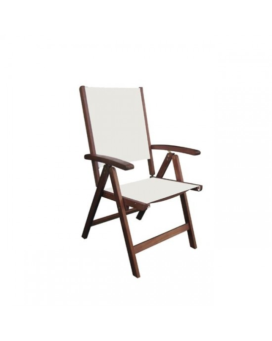 Ε20121,9 CRICKET Folding Armchair 5-Pos Acacia/Textilene White-58x70x105cm