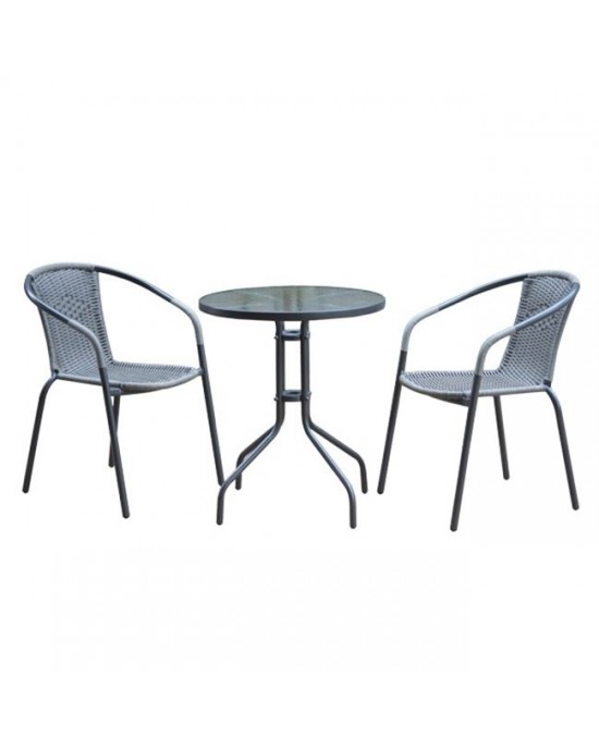 Ε240,1 BALENO Set (Table D60cm+2 Armchairs) Steel Grey/Mixed Grey Wicker