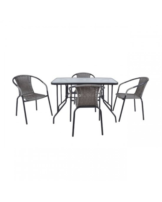 Ε240,4 BALENO Set (Table 110x60cm+4 Armchairs) Steel Grey /Mixed Grey Wicker