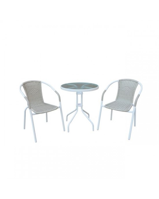 Ε240,8 BALENO Set (Table D60cm+2 Armchairs) Steel White/Wicker Beige