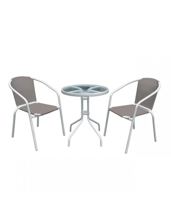 Ε240,9 BALENO Set (Table D60cm+2 Armchairs) Steel White/Textilene Cappuccino