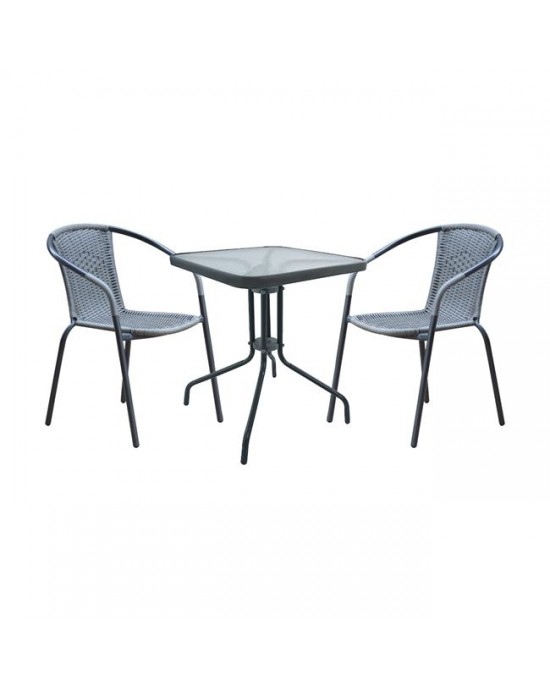 Ε240,10 BALENO Set (Table 60x60cm+2 Armchairs) Steel Grey/Mixed Grey Wicker