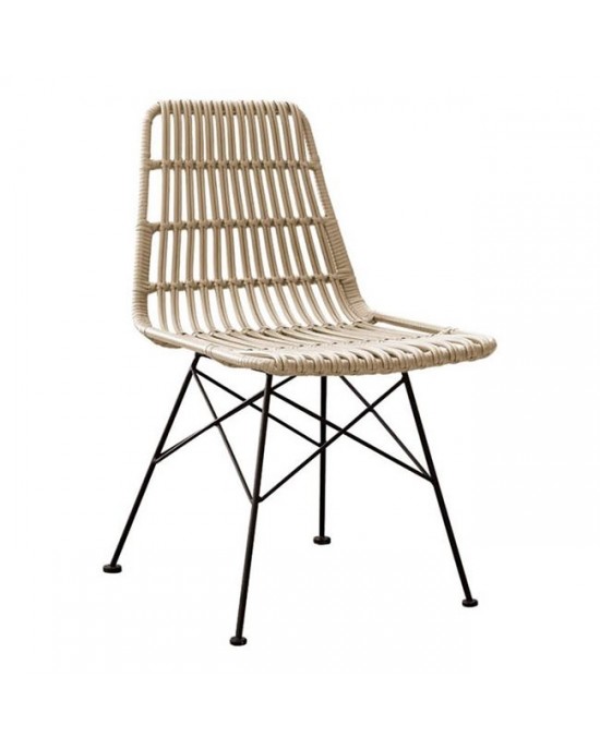 Ε241,1 SALSA Καρέκλα Κήπου Βεράντας Μέταλλο Βαφή Μαύρο, Wicker Φυσικό -48x59x80cm