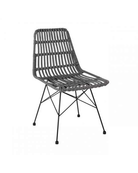 Ε241,2 SALSA Καρέκλα Κήπου Βεράντας Μέταλλο Βαφή Μαύρο, Wicker Γκρι 48x59x80cm