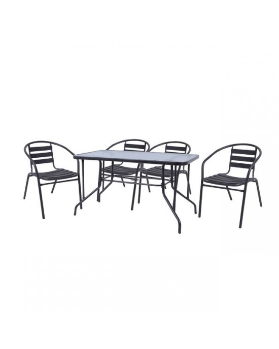 Ε242,4S BALENO Set (Table 110x60cm+4 FUNKY Armchairs) Steel Anthracite-
