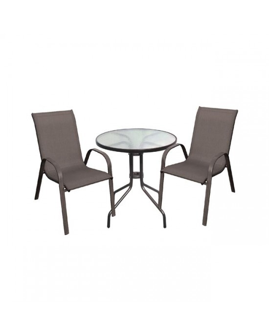 Ε270,6S RIO Set Κήπου - Βεράντας : Τραπέζι(Φ60x70) + 2 Πολυθρόνες(55x72x89) Μέταλλο Καφέ, Textilene Καφέ  