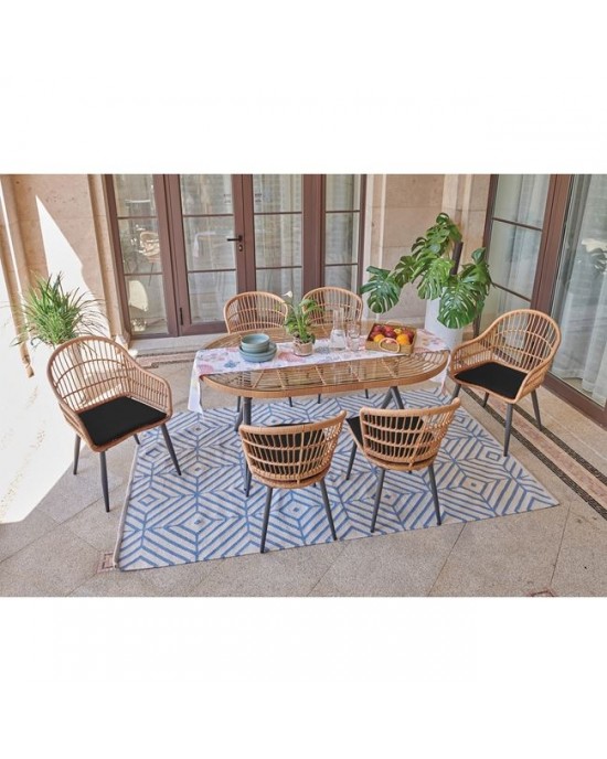 Ε280,S SALSA Τραπεζαρία Κήπου:Μέταλλο Βαφή Μαύρο-Wicker Φυσικό: 2 Πολυθρόνες+ 4 Καρέκλες+Τραπέζι
