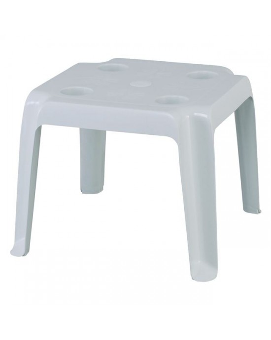 Ε354 FREDDO Plastic Side Table White w/Cup holder+Umbrella hole 44x44x38cm