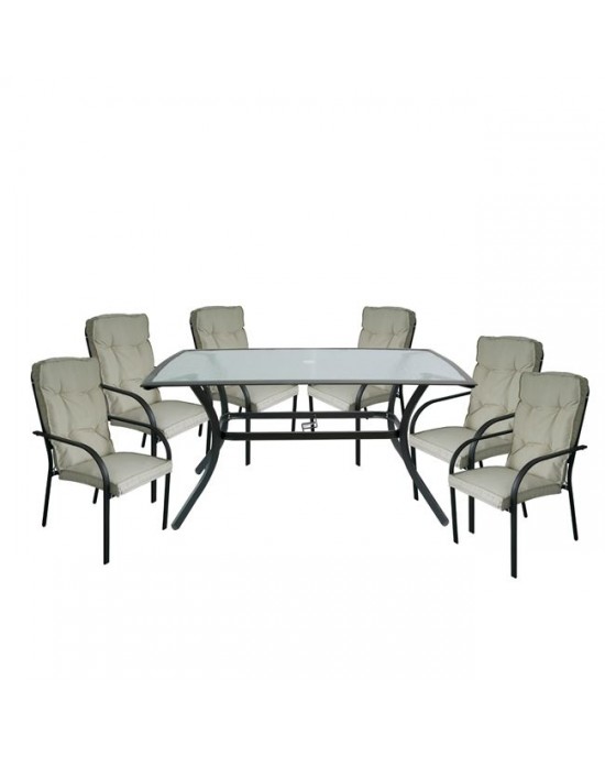 Ε5151,S1 ASTOR Set (6 Chairs/Cushion Beige+Table 150x90) Steel Anthracite