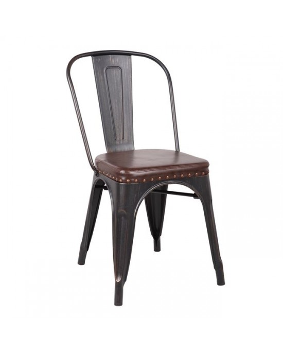 Ε5191Ρ,10 RELIX Καρέκλα, Μέταλλο Antique Black, Pu Κάθισμα Σκούρο Καφέ  45x51x82cm