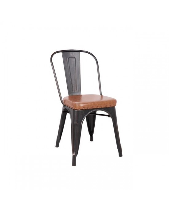 Ε5191Ρ,104 RELIX Καρέκλα, Μέταλλο Βαφή Antique Black, Pu Κάθισμα Camel  45x51x82cm