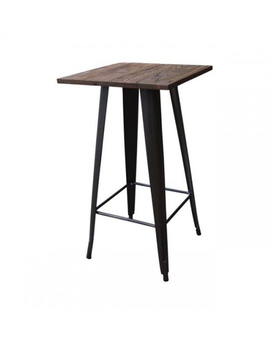Ε5197,10 RELIX Wood Dark Oak Bar Table 60x60 Steel Antique Black 60x60x101cm