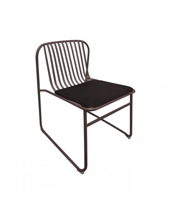 Ε540,3 STRIPE Καρέκλα Κήπου Βεράντας, Μέταλλο Βαφή Sand Brown, Μαξιλάρι PU Μαύρο- 52x59x77cm