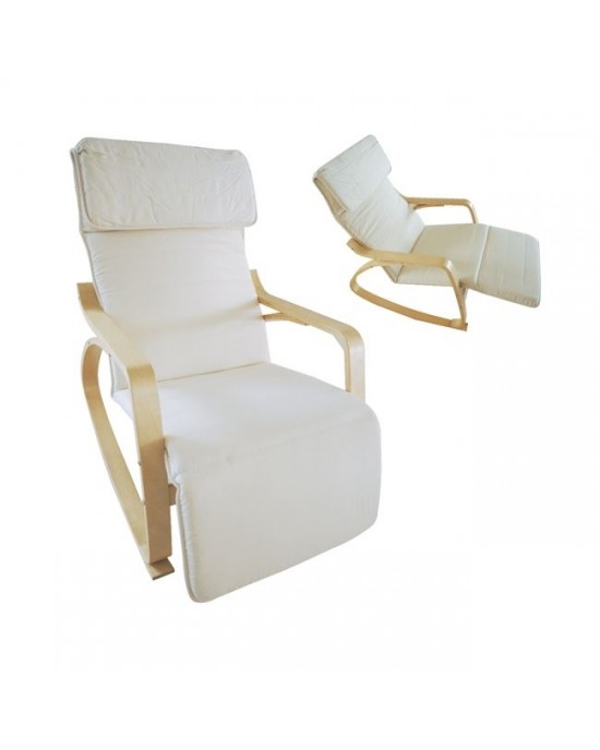 Ε7157,1 HAMILTON Super Relax Armchair Natural (Birch)/Fabric White 67x105x90cm