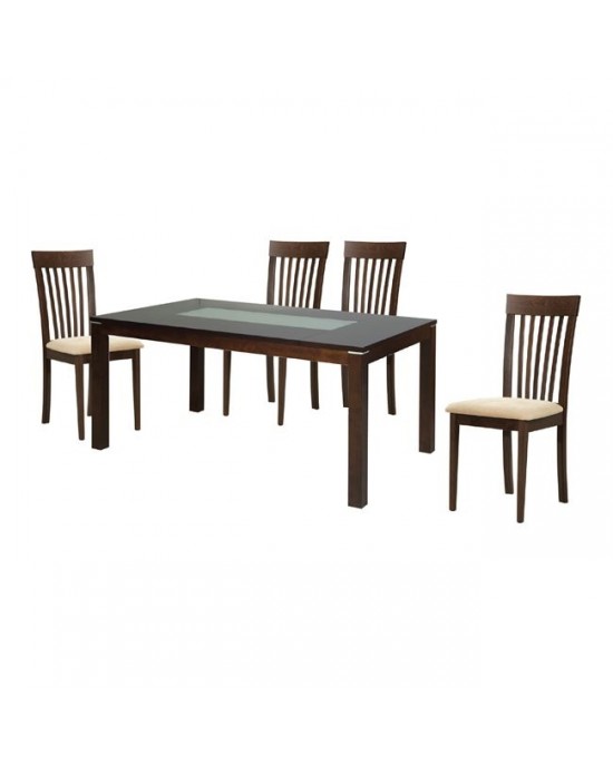 Ε7684,S DIAMOND-CORINA Set (Table 150x90+4 Chairs) Dark Walnut/Pvc Ecru