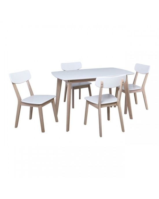 Ε7784,S CALVIN Set Τραπεζαρία Σαλονιού Κουζίνας White Wash - Άσπρο : Τραπέζι 150x90cm + 4 Καρέκλες