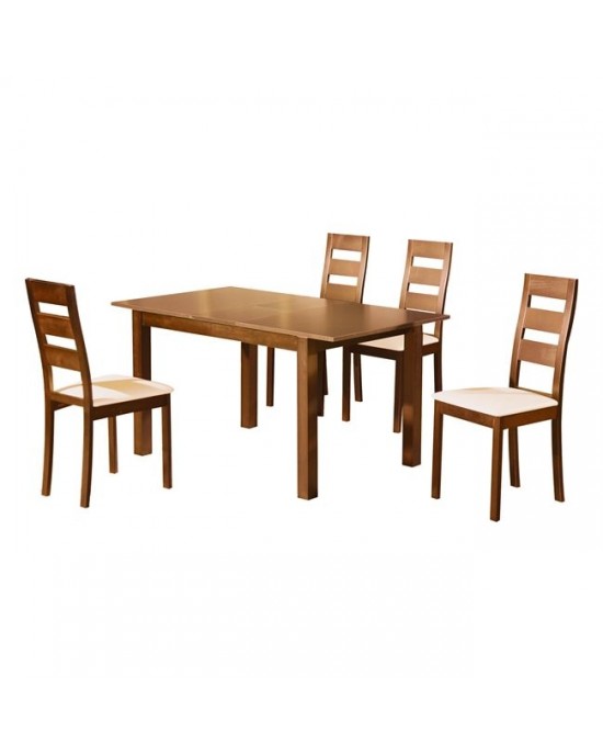 Ε781,1S MILLER Set Τραπεζαρία Κουζίνας Ξύλινη: Επεκτεινόμενο Τραπέζι+ 4 Καρέκλες Honey Oak-PVC Εκρού
