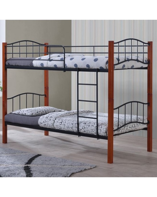 Ε8047 PALOMA Double Deck Bed 90x200 Metal Black/Wood Walnut