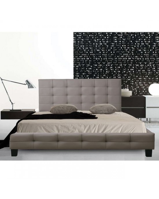 Ε8053,3 FIDEL Double Bed for Mattress 160x200cm, PU Cappuccino Shade