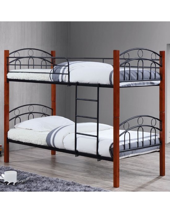 Ε8071 NORTON Double Deck Bed 90x190 Metal Black/Wood Walnut