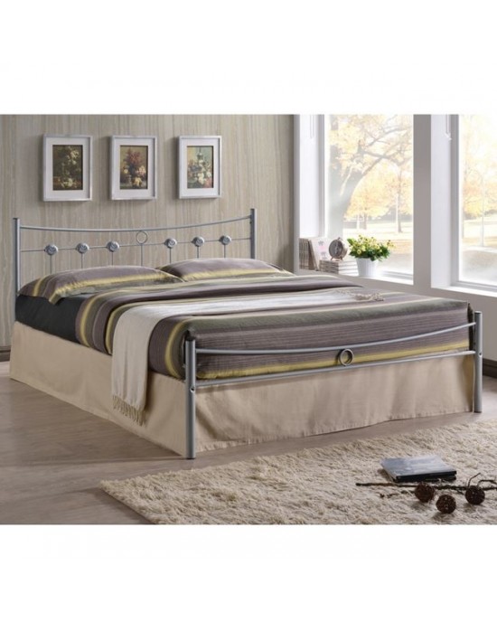 Ε8084,1 DUGAN Double Bed, for Mattress 140x190cm, Metal Paint Silver