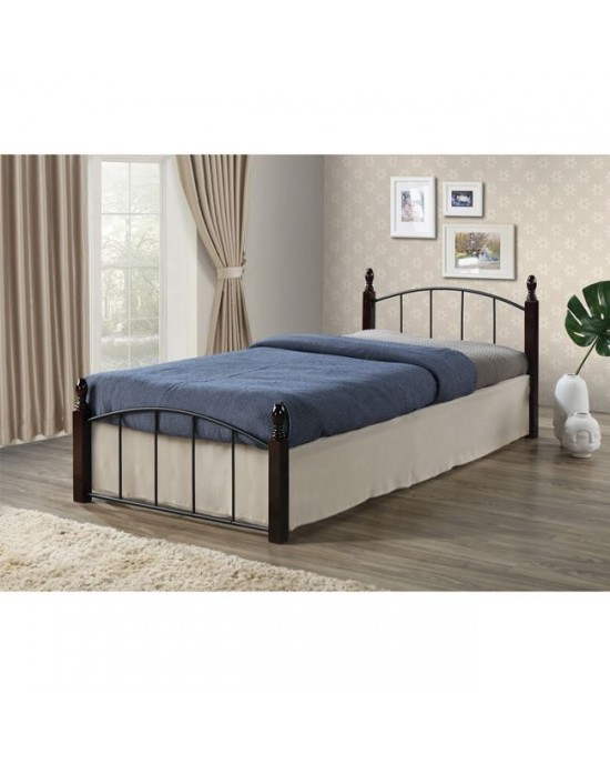 Ε8096 ARAGON Single Bed, for Mattress 90x190cm, Metal Paint Black - Walnut Wood