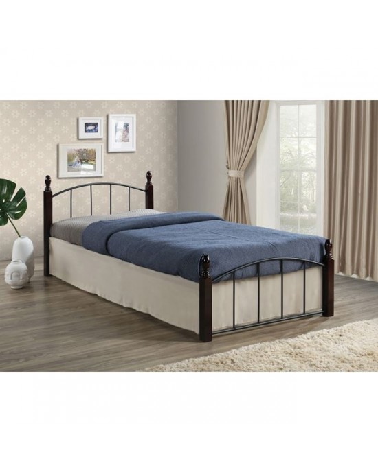 Ε8096,0 ARAGON Semi-Double Bed, for Mattress 120x200cm, Metal Paint Black - Walnut Wood