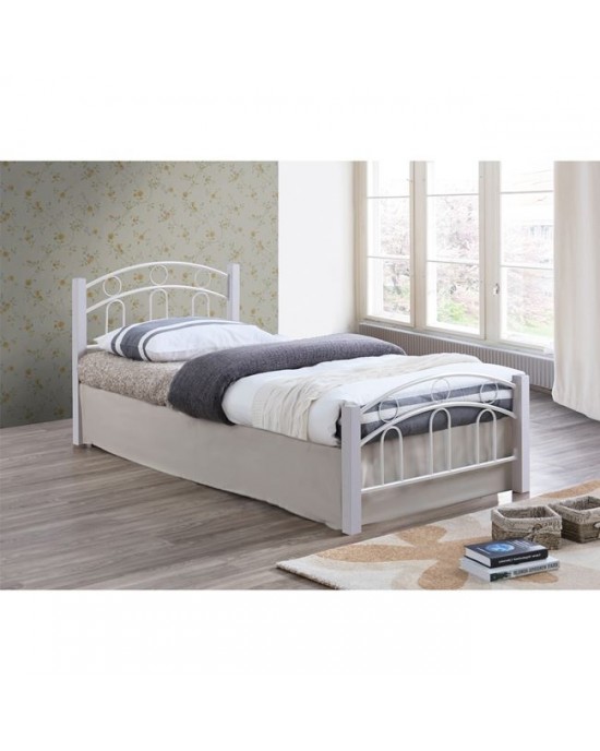 Ε8108,1 NORTON Bed 140x190 Metal White/Wood White