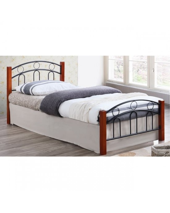 Ε8109 NORTON Κρεβάτι Διπλό, για Στρώμα 160x200cm, Μέταλλο Βαφή Μαύρο, Ξύλο Καρυδί