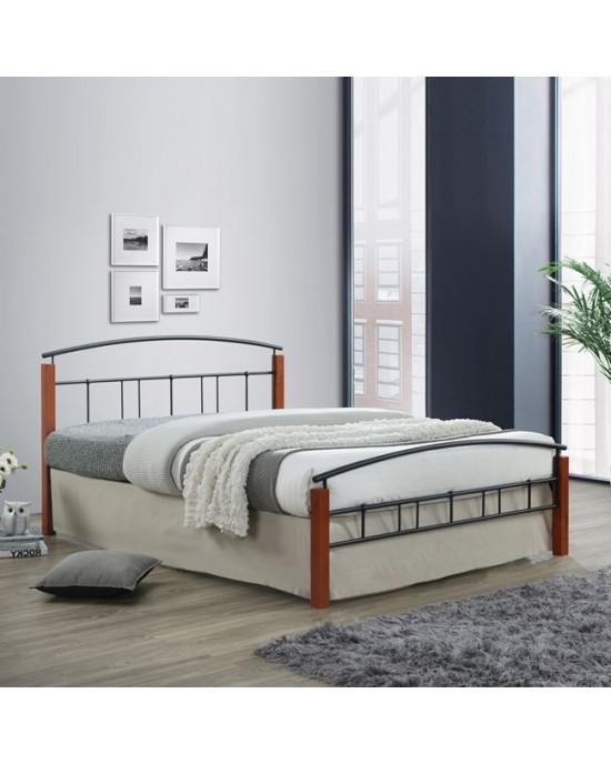 Ε8301 DOKA Double Bed, for Mattress 160x200cm, Metal Paint Black - Wood Walnut Shade