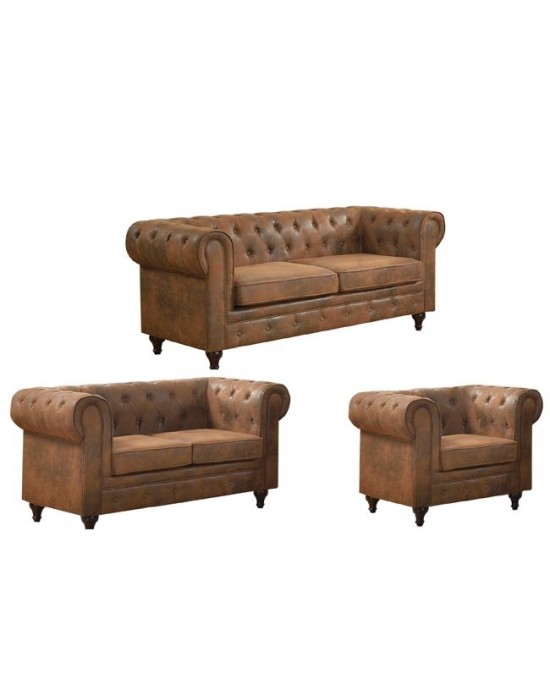 Ε942,S CHESTERFIELD Sofa Set (3+2+1) Brown Camel Fabric