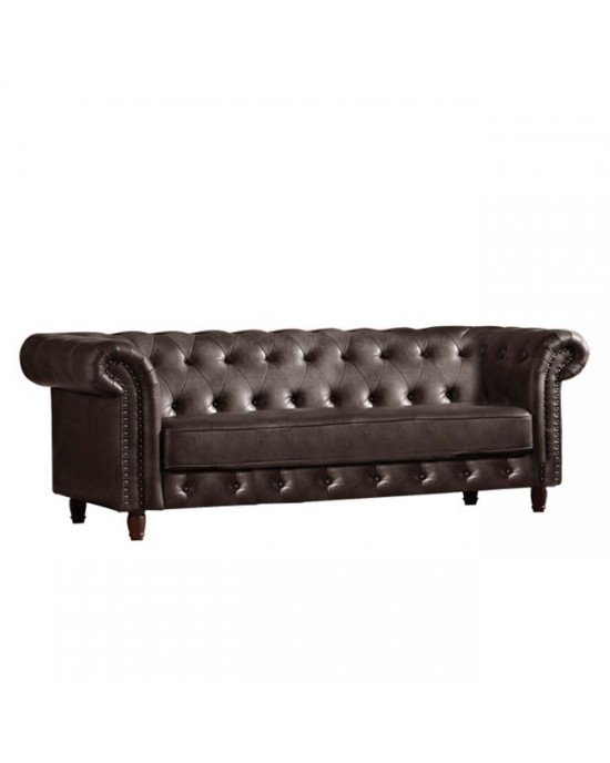 Ε9617,32 CHESTERFIELD 3-Seater Sofa Leather Air Fabric D.Brown